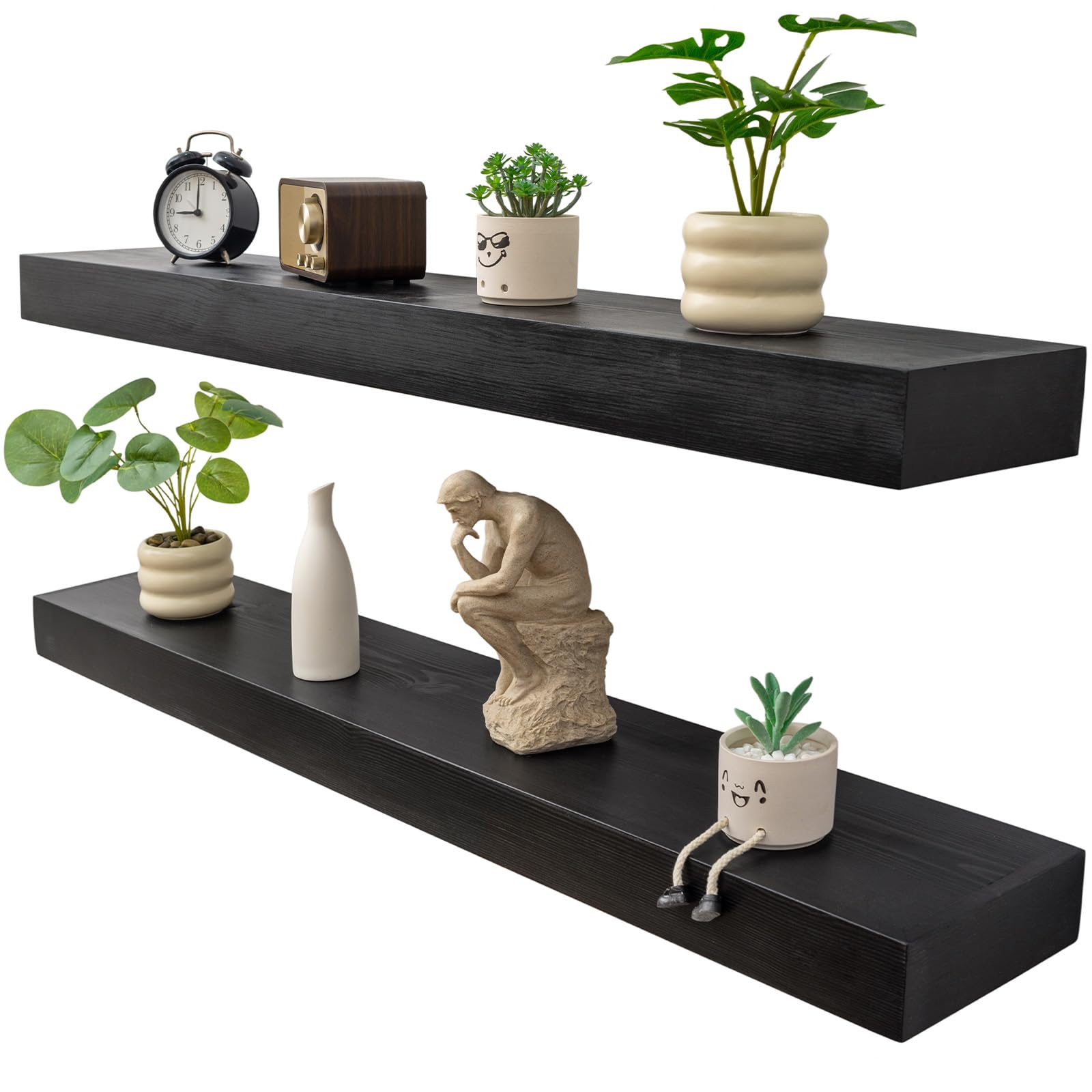 BANFFLOW Floating Shelves 3 inch Thick for Wall Set of 2,Solid Pine Wood Wall Mount Shelf for Kitchen Living Room Bedroom Bathroom,8" D x 48" L x 3"