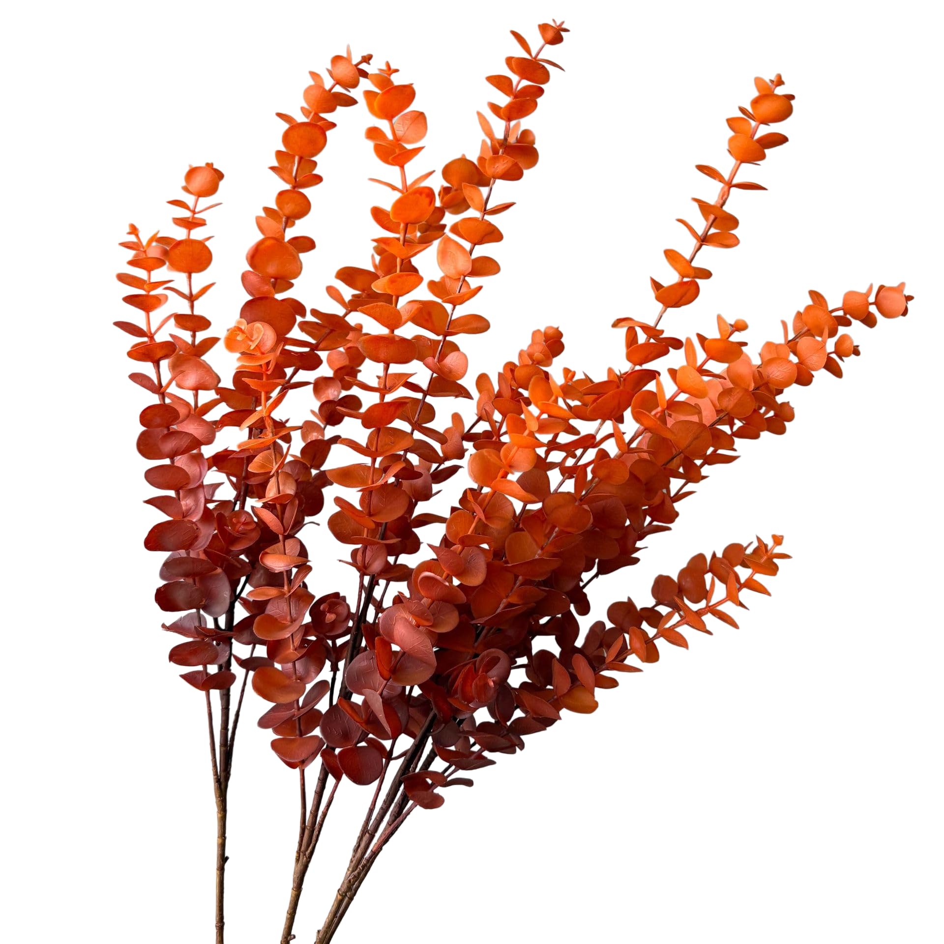 CCUUHJ Artificial Eucalyptus Stems, 3 Pack Large Faux Eucalyptus Leaves Branches, Real Touch Green Foliage, 100cm, for Floor Vase Home Office Wedding Centerpiece Decoration (Orange)