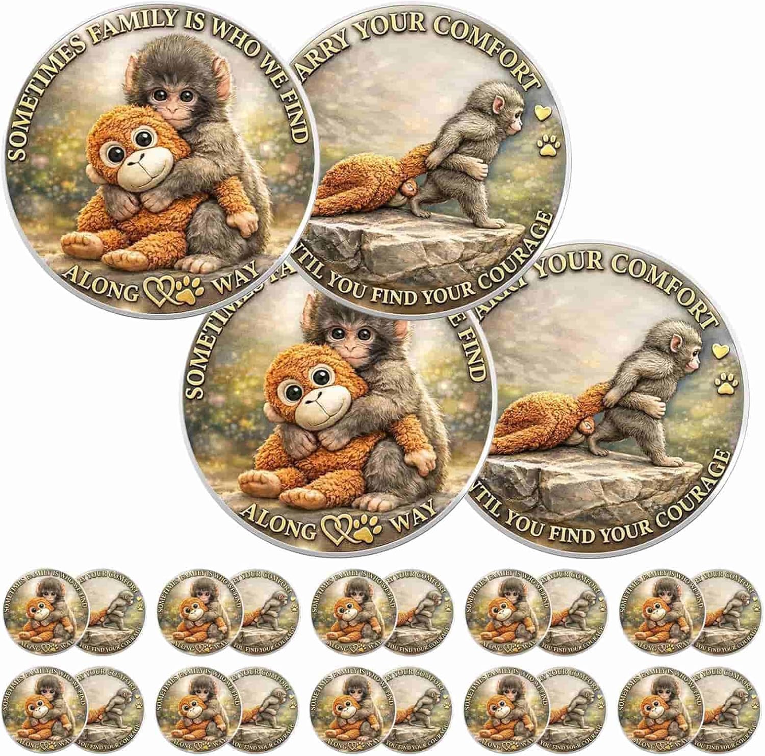 Emotional Support Monkey Coin，Punch The Monkey Commemorative Challenge Coin，Double Sided Baby Monkey Hugging Collectible Token，Inspirational Encouragement Gift for Family & Friends (A-12PCS)