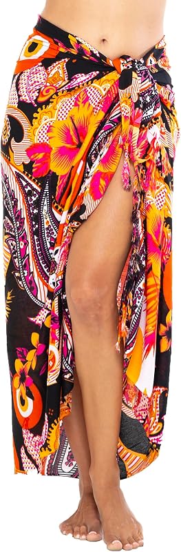 Back From Bali Womens Print Sarong Swimsuit Beach Cover Up Wrap Skirt Pareo with Coconut Clip
