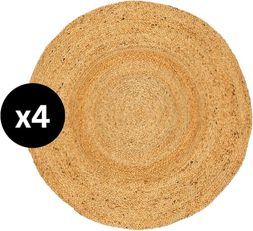 Miniatura 8 de Eco Crave Juego de 4 manteles individuales redondos de yute, naturales de 13 pulgadas, estilo bohemio, rústico, tejido a mano para decoración de