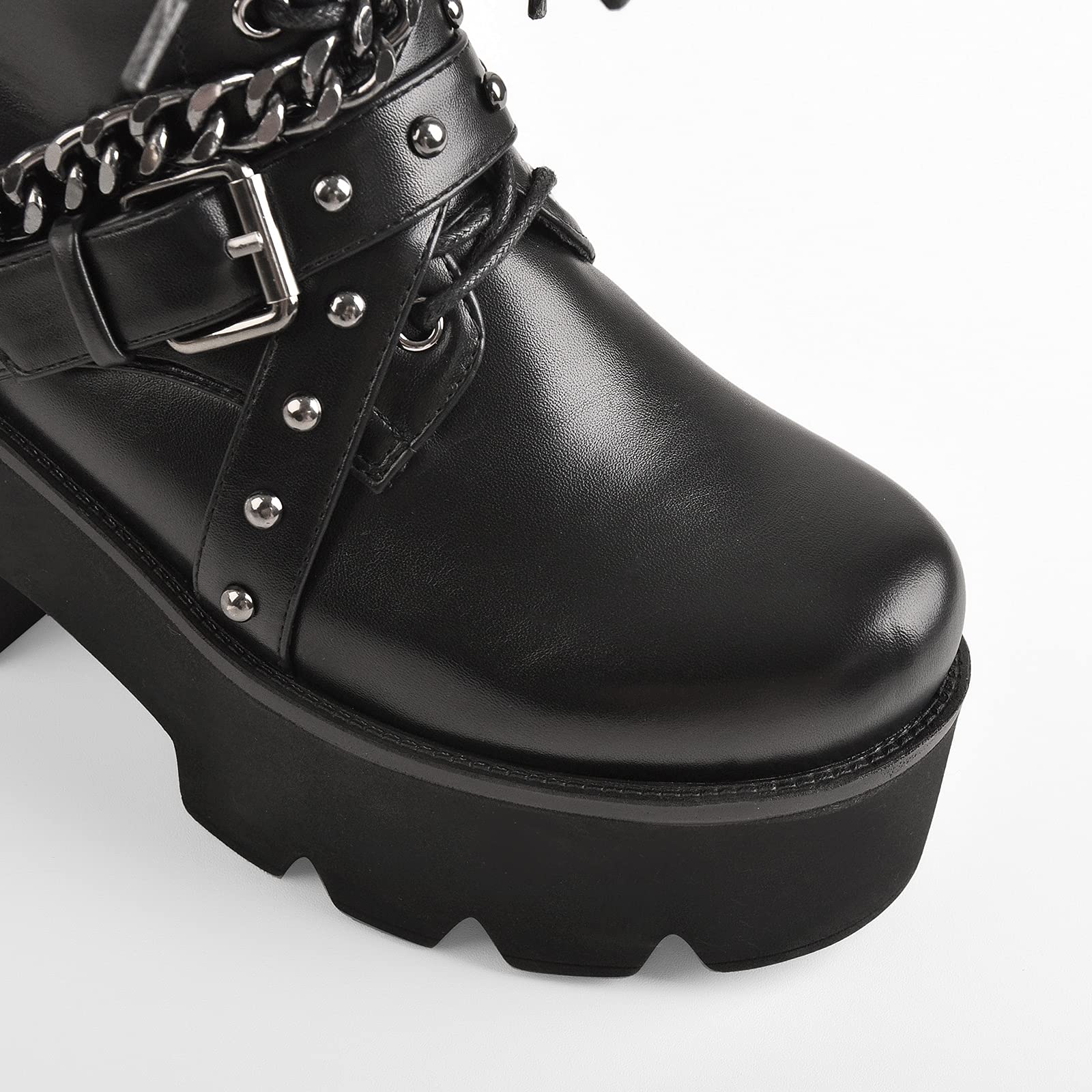 MissHeel Bottines à lacets Plateforme avec chaînes, talon bas