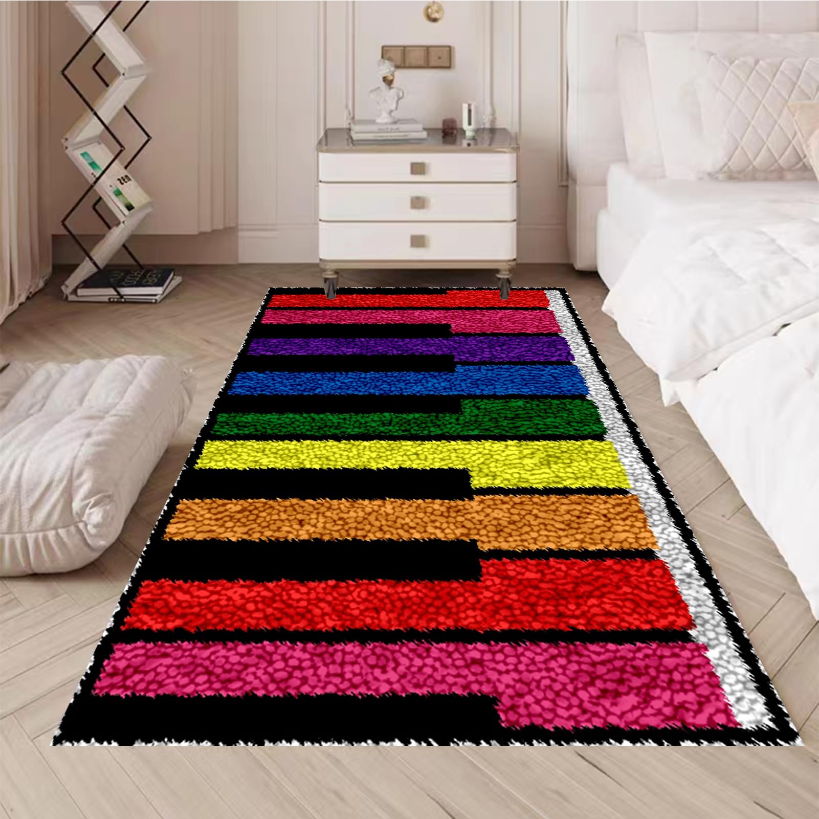 Kit per tappeto con gancio a scatto per adulti, kit di ricamo fai da te con tela stampata, grande filato all'uncinetto, kit per cuscino da pavimento king size 85 x 115 cm, decorazione per la casa