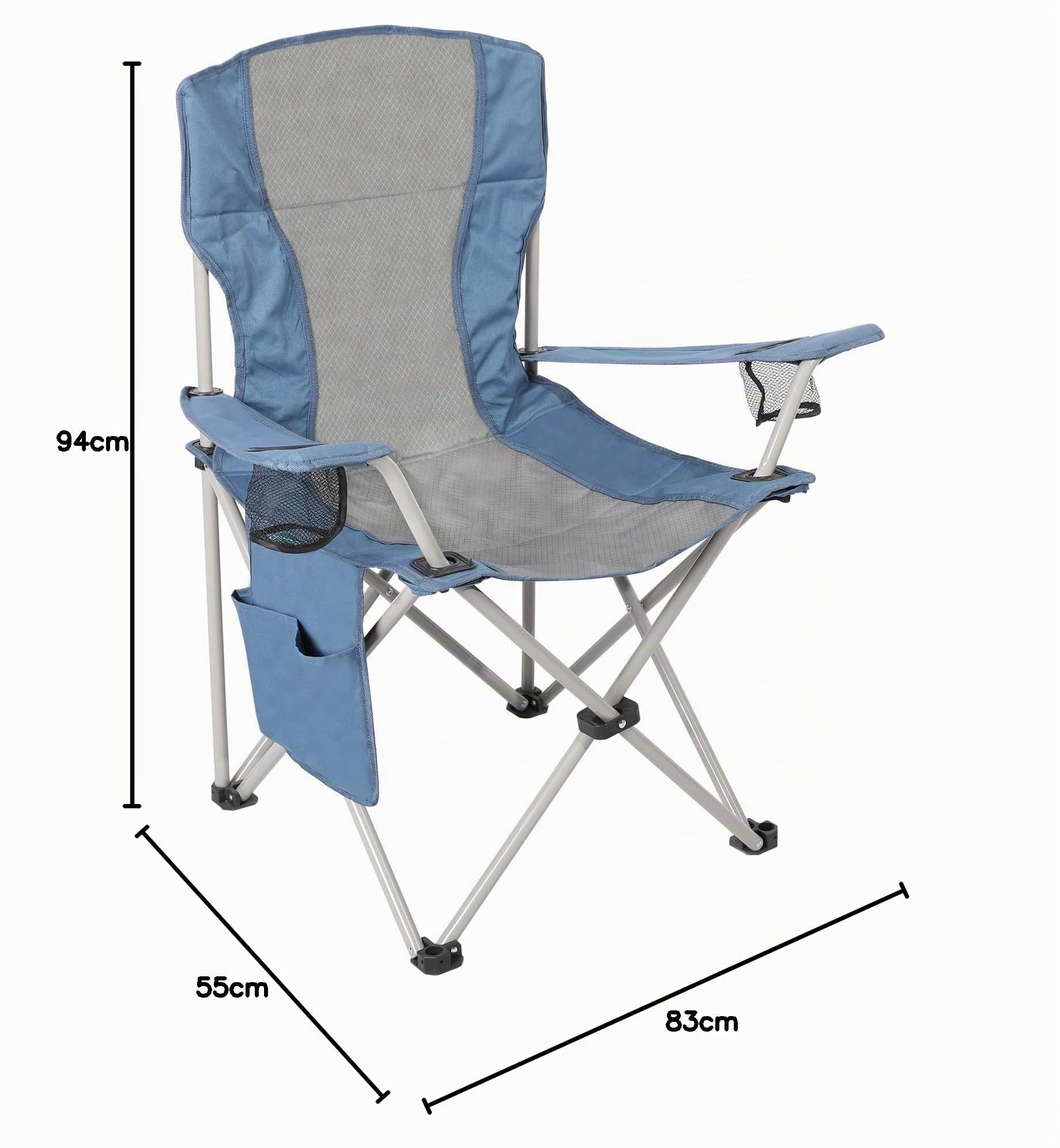 Homecall Chaise de camping pliable avec poche latérale (Gris/bleu)