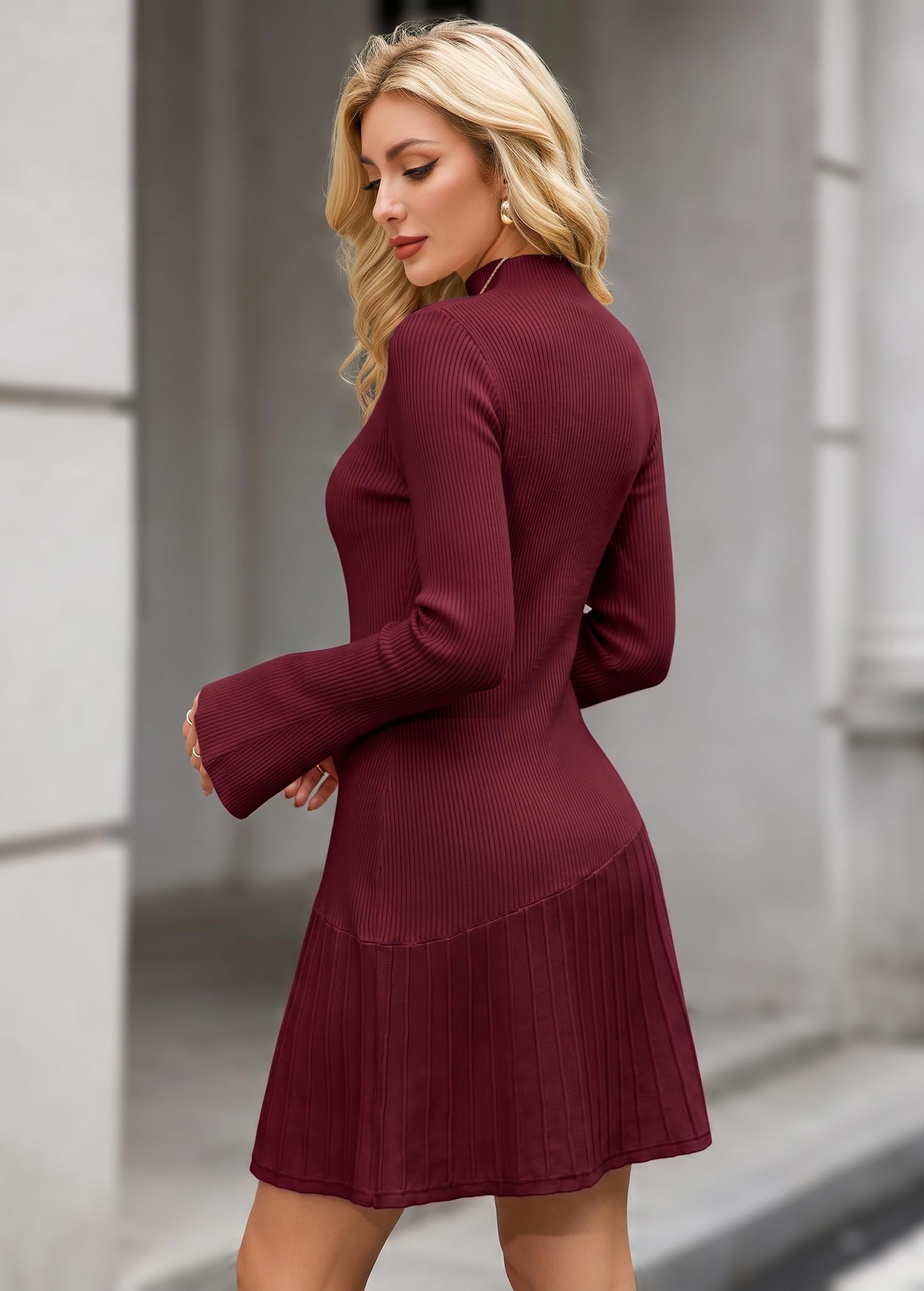 Strickkleid Damen Langarm Elegant Winter Pulloverkleid