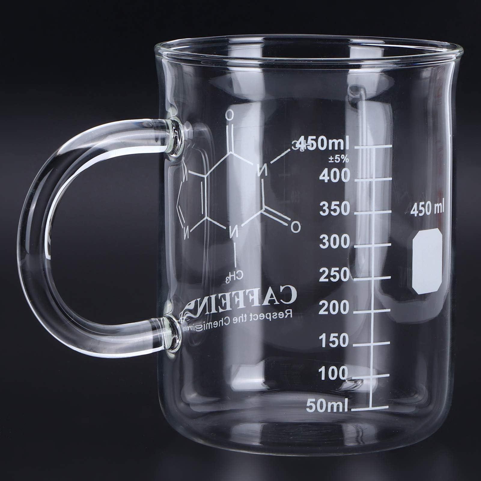 ZIRAN Tasse De Bécher De Molécule De Caféine Tasse De Bécher De Caféine Tasse Graduée De Bécher Avec Poignée Tasse En Verre Borosilicate