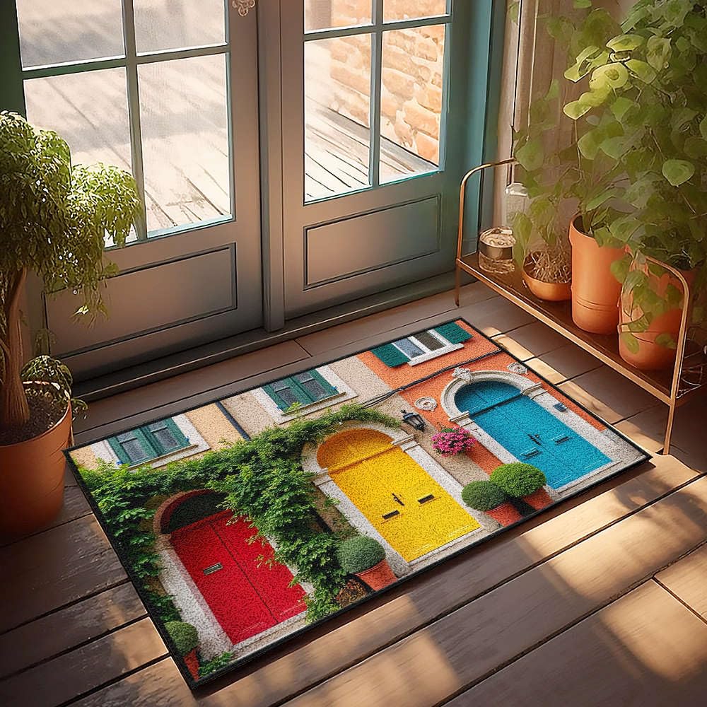 Paillasson d'automne extérieur déco nature trois portes colorées tapis entrée 50x80cm