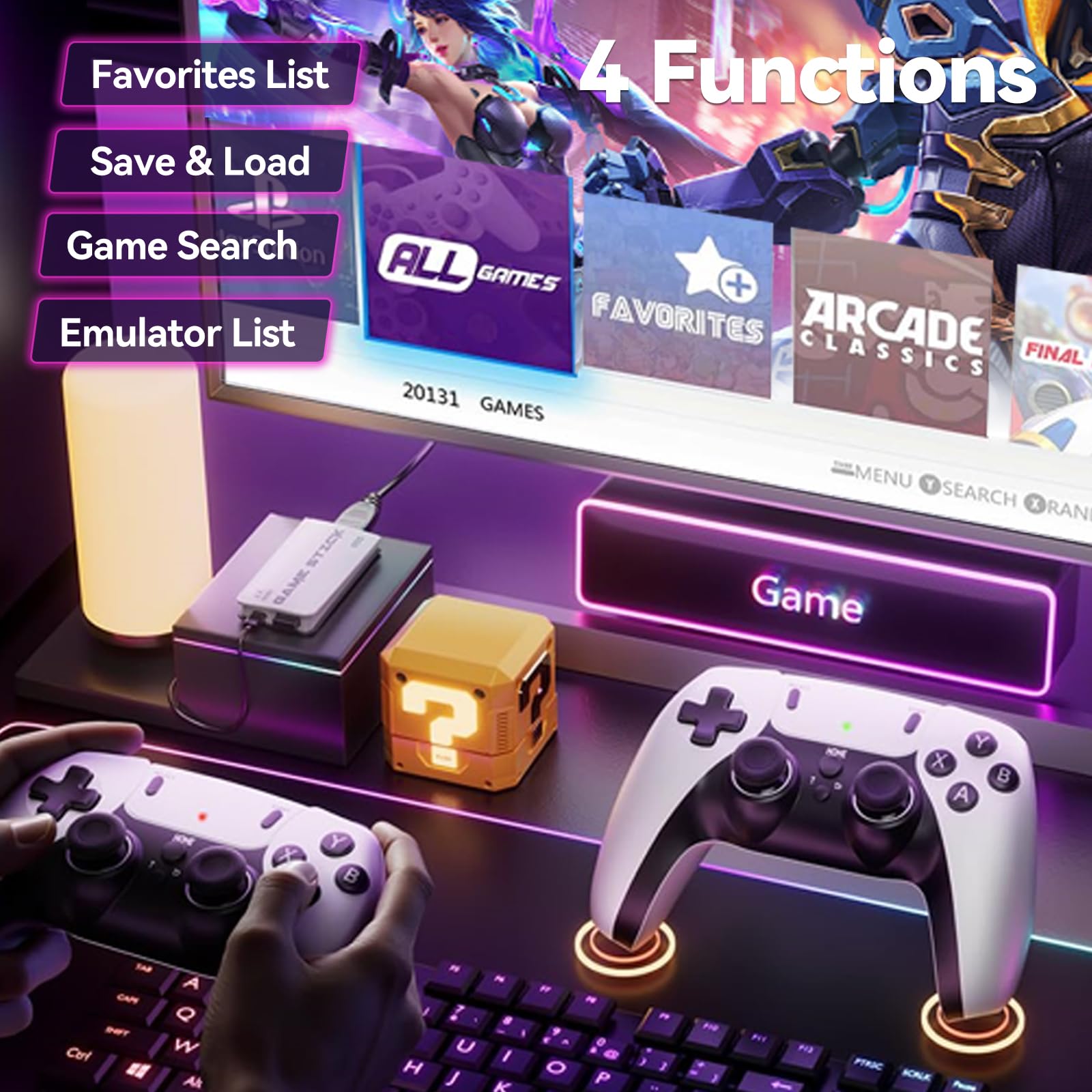 YunLone Console di gioco retrò 2025, console per videogiochi HDMI 4K con oltre 40.000 giochi e 23 emulatori, stick per videogiochi plug and play con controller wireless 2.4G dual upgrade (128G)