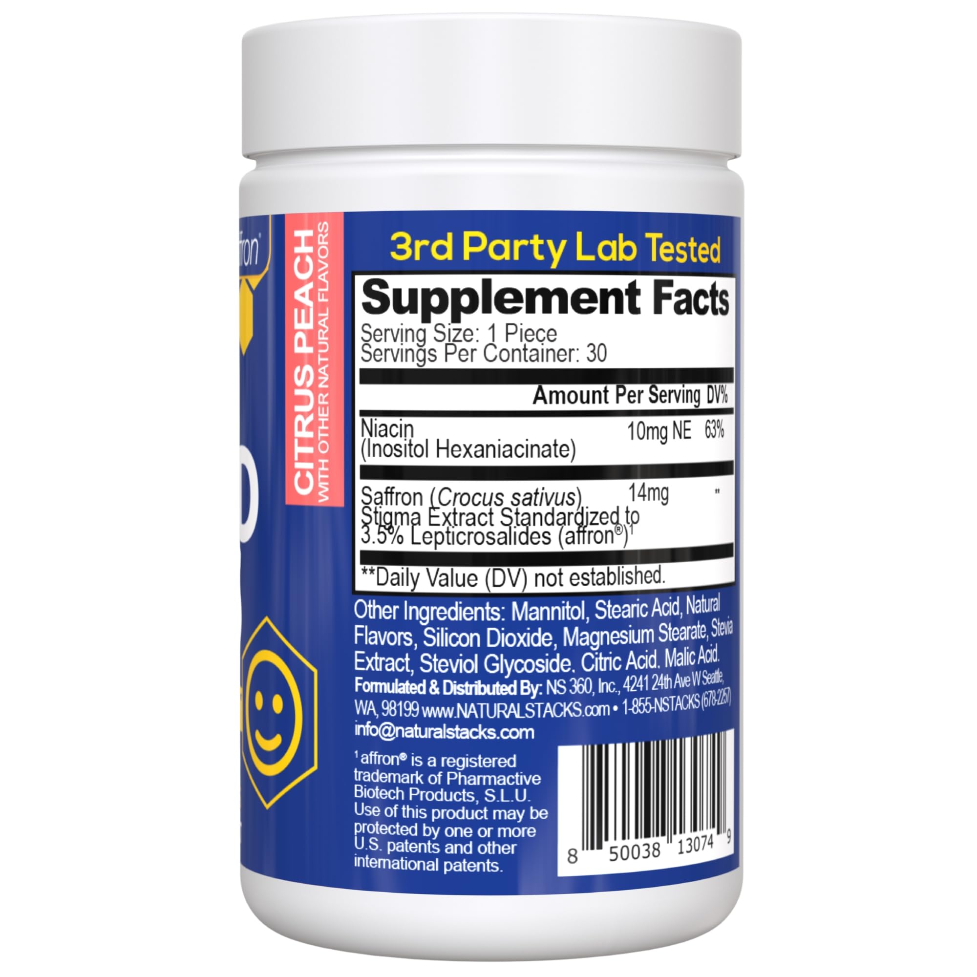 Mood Bites Saffron Supplement with Vitamin B3, Citrus Peach, 30 Chewables — Amazon image 7