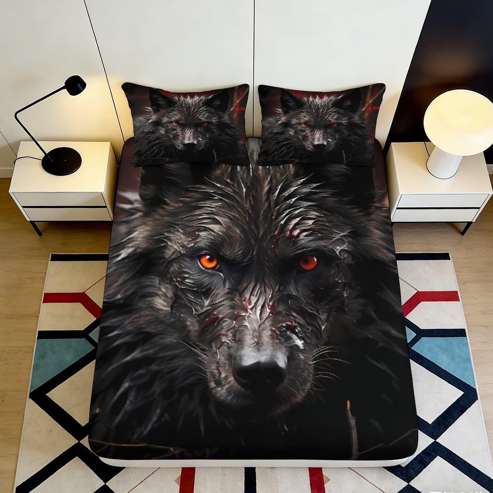 Pnayamiorkfel Style-3 3D Printed Fierce Wolf Fitted Sheet Microfiber Bedroom Decor Wild Animal Mattress Cover Non-Slip Machine Washable 90X200x25cm