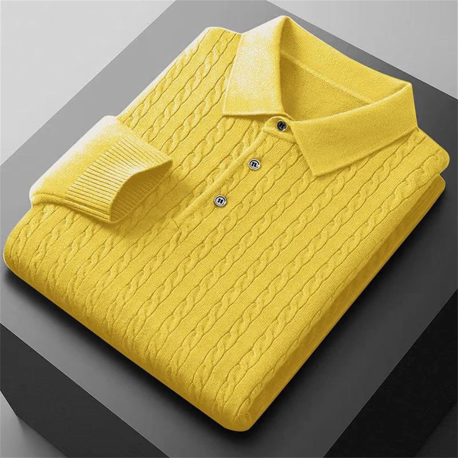 Men's Knitted Pullover Polo Sweaters Long Sleeve Slim Fit Turndown Collar Warm Heavyweight Outerwear Top with Button Placket