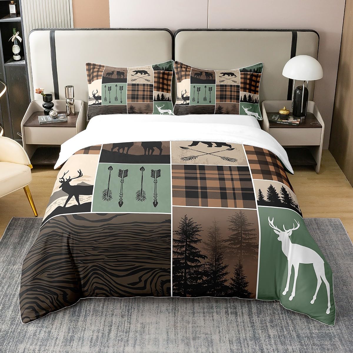 Housse de couette 220x240 ours et cerf en coton pour literie d'hiver