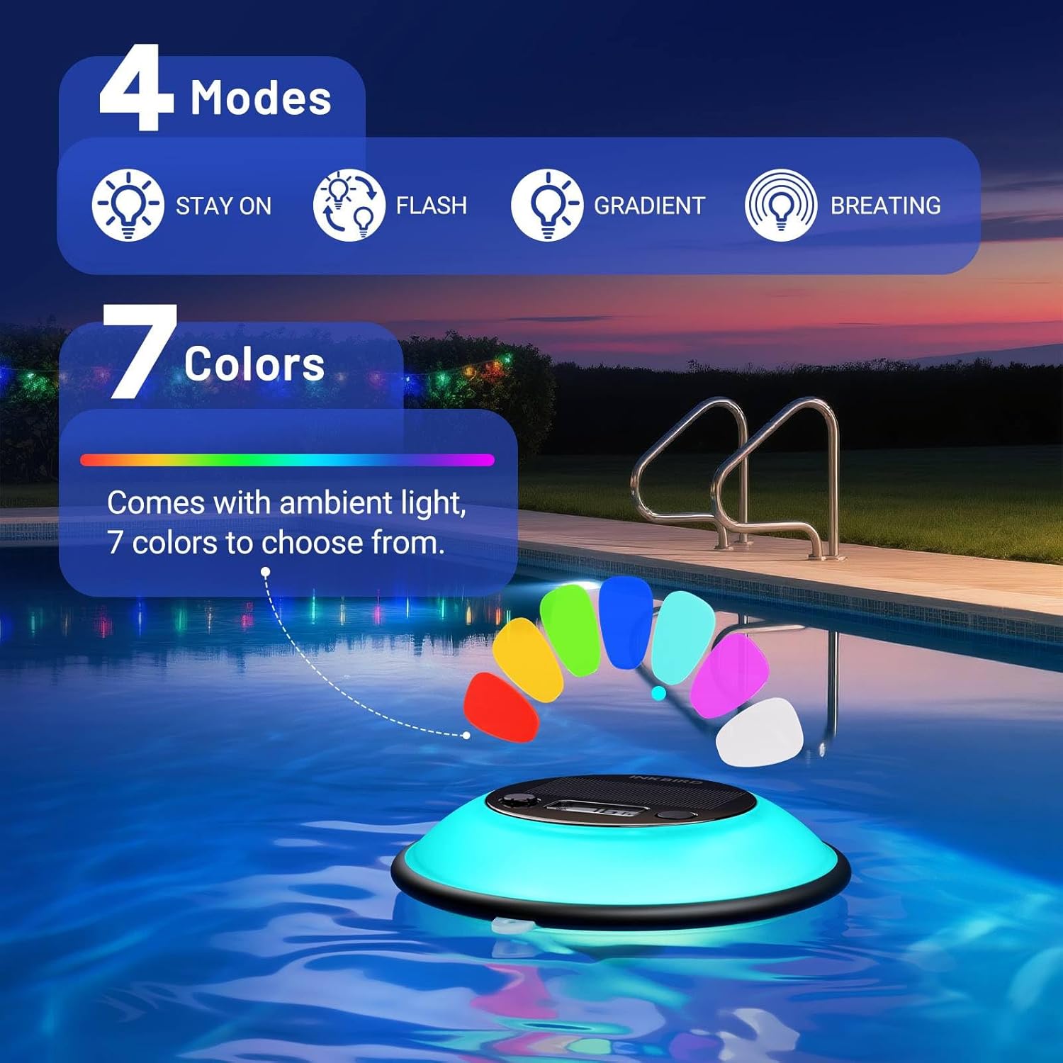 INKBIRD IBS-P05R Solar Powered Wireless Pool Thermometer with Ambient Light | Digital Swimming Pool Thermometer with Indoor Remote Control | IP68 Waterproof | for Hot Spring, Spa, Hot Tub