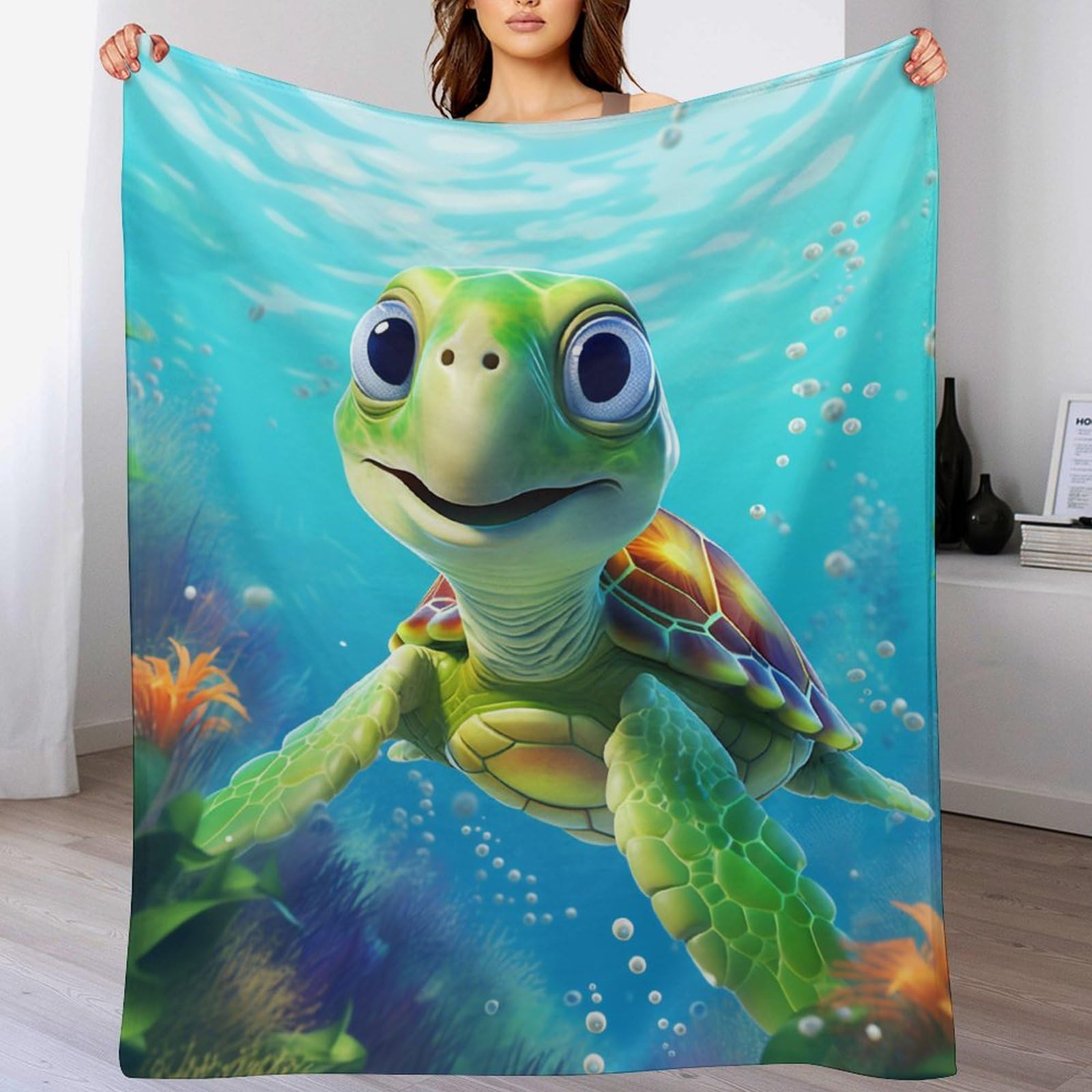 Couverture flannel tortue mignonne douce contre les frissons plaid lavable machine 180x200
