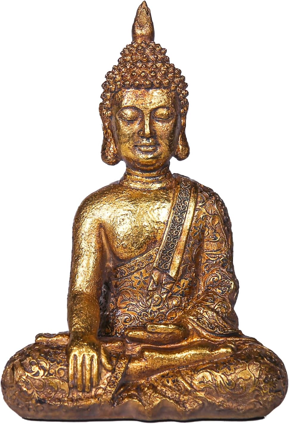 ‌Golden Resin Seated Buddha Statue - 11.42 Inches (Large), Meditation Buddha Sculpture for Home Decor, Zen, Living Room & Office, Hand-Painted Buddhist Art Piece (Antique Gold Finish