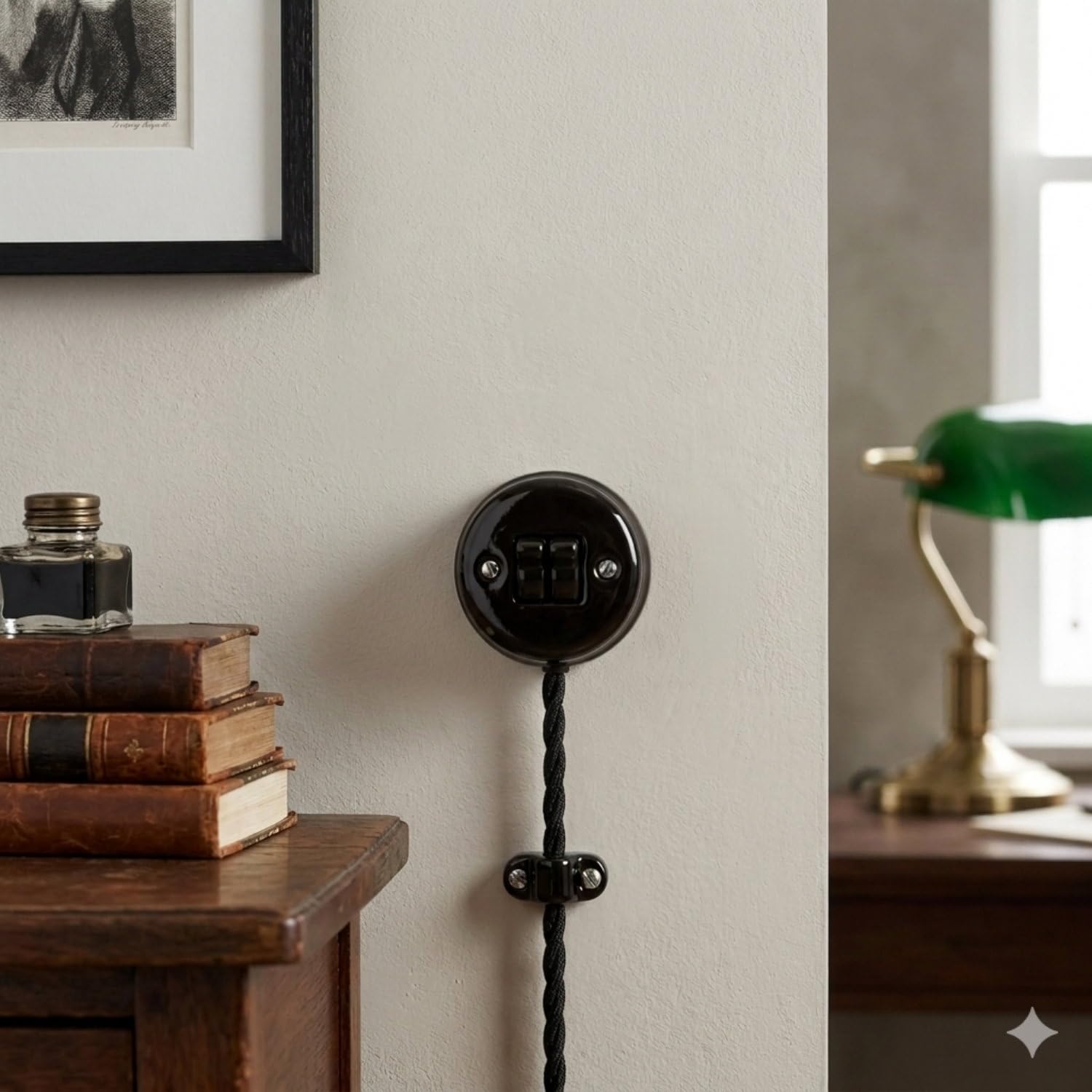 Aufputz Porzellan Retro Toggle Doppelschalter, All-in-One, Serie QR1 schwarz