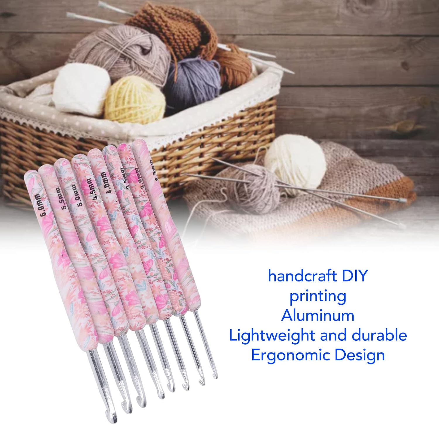 Cunyuer 8PCS Crochet Hook Set, 2.5-6.0mm Ergonomic Crochet Hooks for Arthritic Hands, Soft Grips Aluminum Crochet Needles for Knitter Sewing DIY Yarn Craft