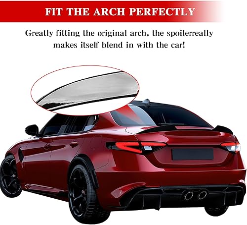 Miniatura 5 de Alerón trasero para maletero compatible con Alfa Romeo Giulia QuadrifoglioTIBaseSportSprint modelo Sedan de 4 puertas, alerón de maletero con cinta