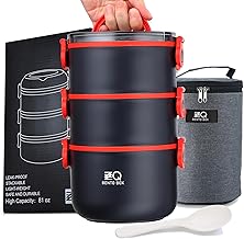 Bento Lunch Box for Adults with Bag & Utensils, 81oz Large Capacity Leakproof 3 Tier Stackable Lunch Box Containers for Adults Work, Men Women Dining Out, Insulated Bento Box Microwave Safe, Black