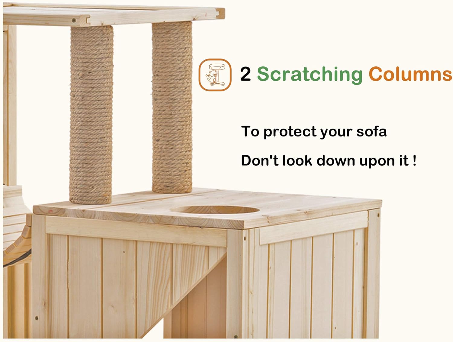 MCombo Cat House with Scratcher, Wood Cat Condo Furniture for Indoor Cat, Cat Villa Enclosures 6012-0505 : Pet Supplies