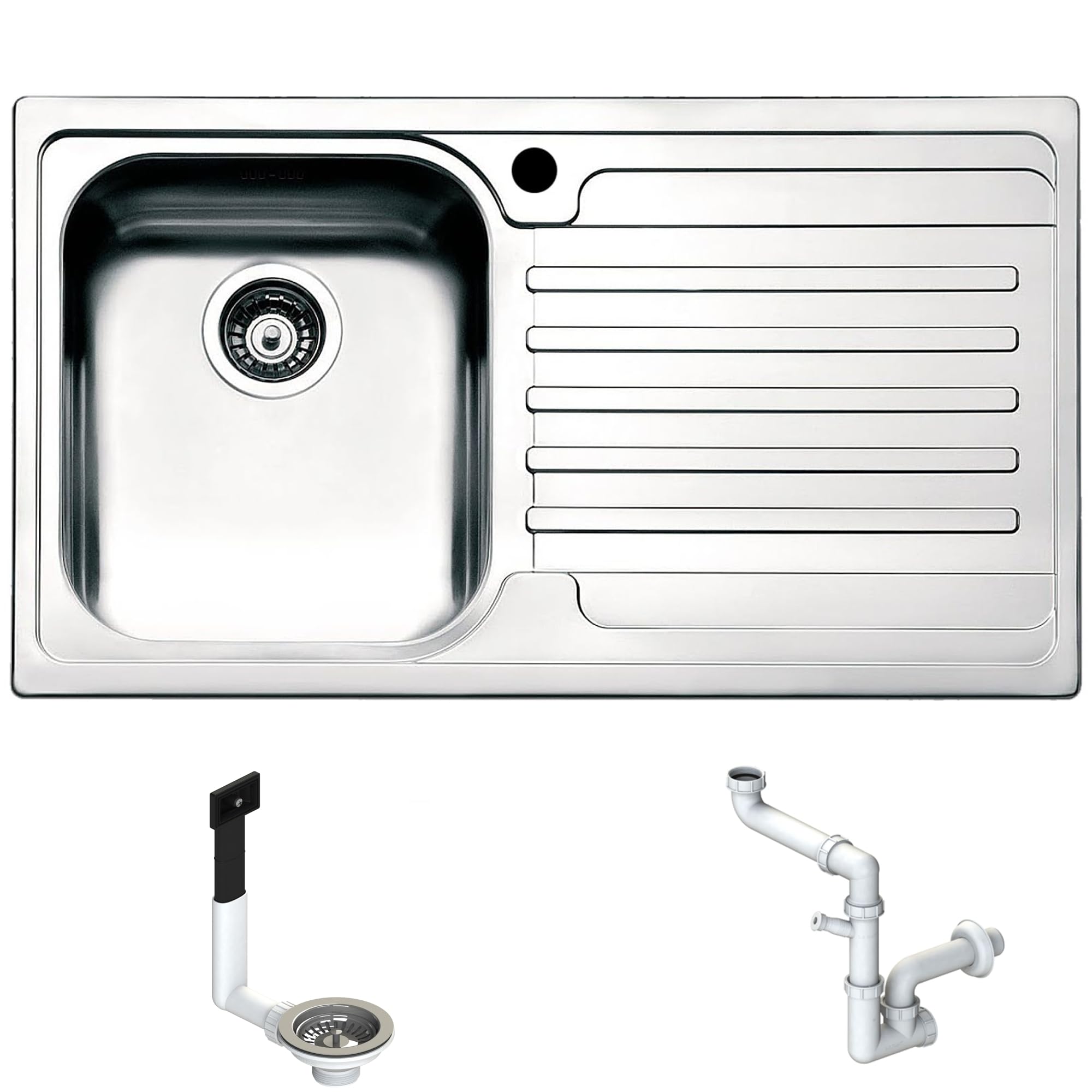 LG861RVS ● Lavello Incasso Cucina FHULLER Mod.LAGUNA 86x50 1 Vasca Sinistra e Gocciolatoio Destra, Spessore Acciaio 7/10 con Vasche Profonde H 19,4 Realizzato in Acciaio Inox Spazzolato Made in Italy
