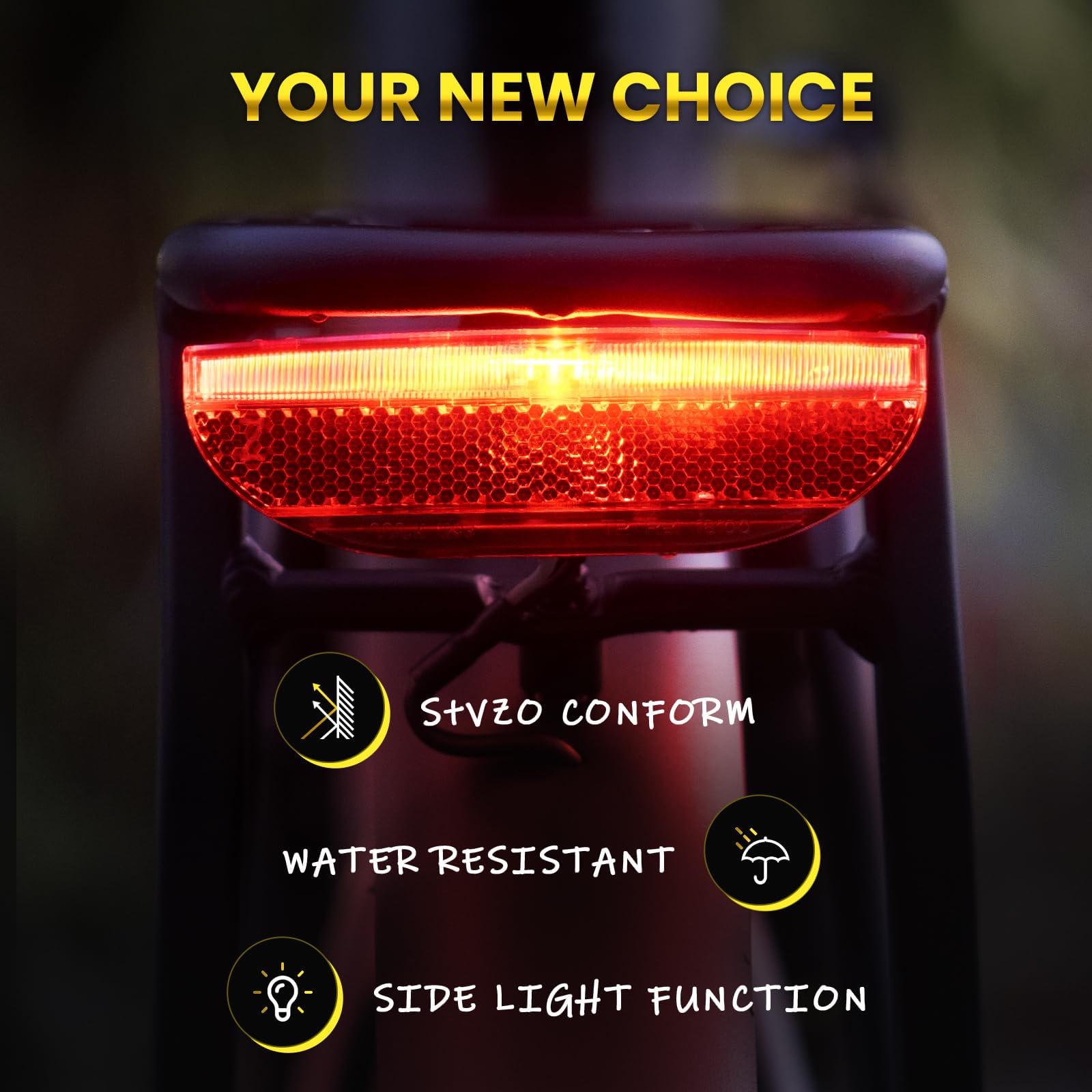 Zeekpowa Luce Posteriore per Bici Elettriche Omologata - LED a Tensione Larga per Portabagagli 50/80mm