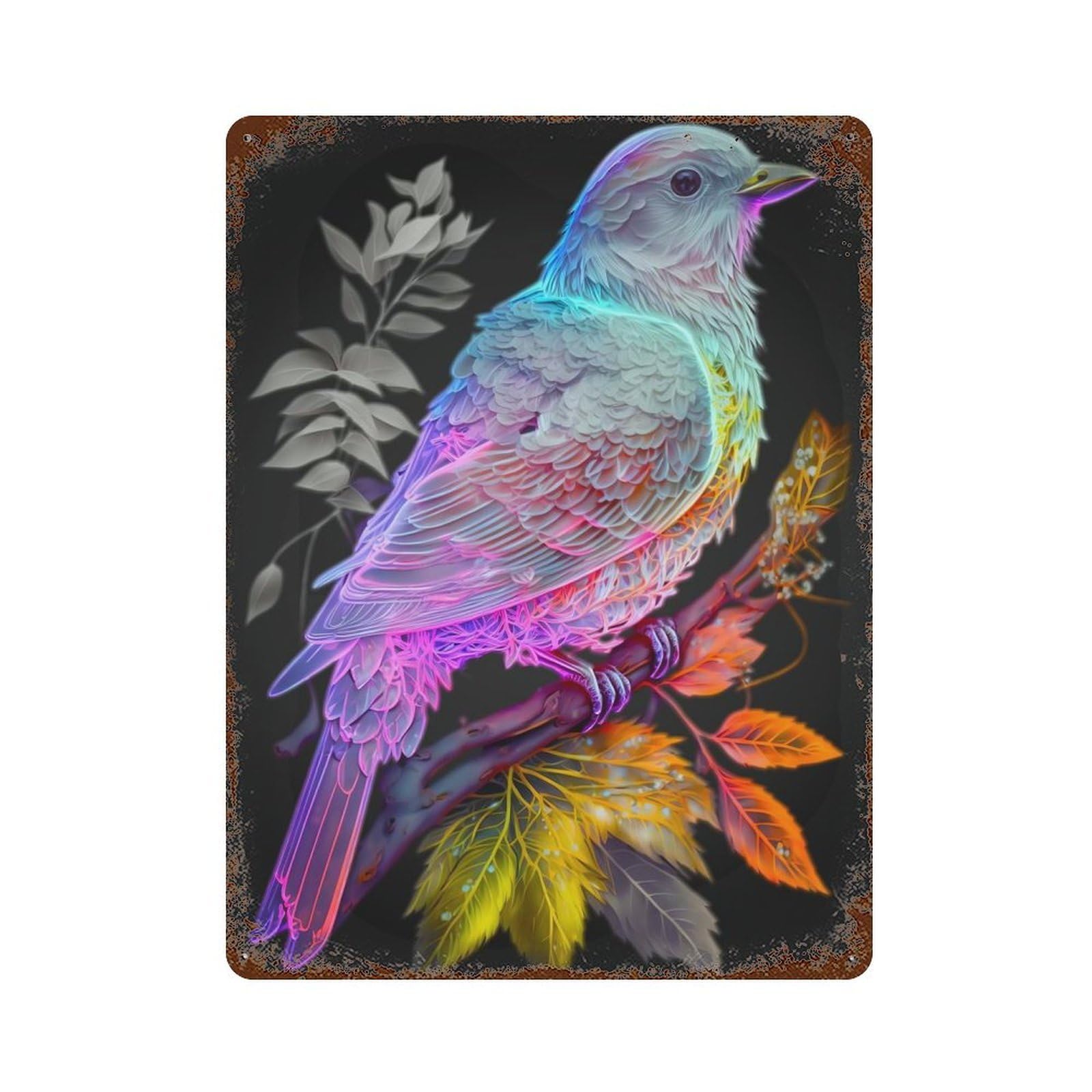 Colorful Bird Distressed Metal Wall Sign 15.7"x11.8", Rustic Home Decor for Living Room, Hallway And Home Decor