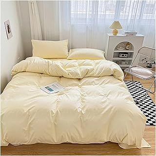 Ropa de Cama de algodón Egipcio, Juegos de Cama de algodón Juego de Funda nórdica de Tela Agradable for la Piel Juego de Funda nórdica Individual Doble tamaño King de Color sólido(Giallo,FullSize)