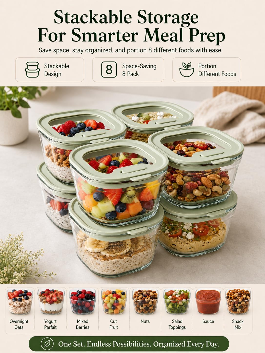 8 oz Small Glass food Containers with Lids, Snack jars, 8 Pack image 2