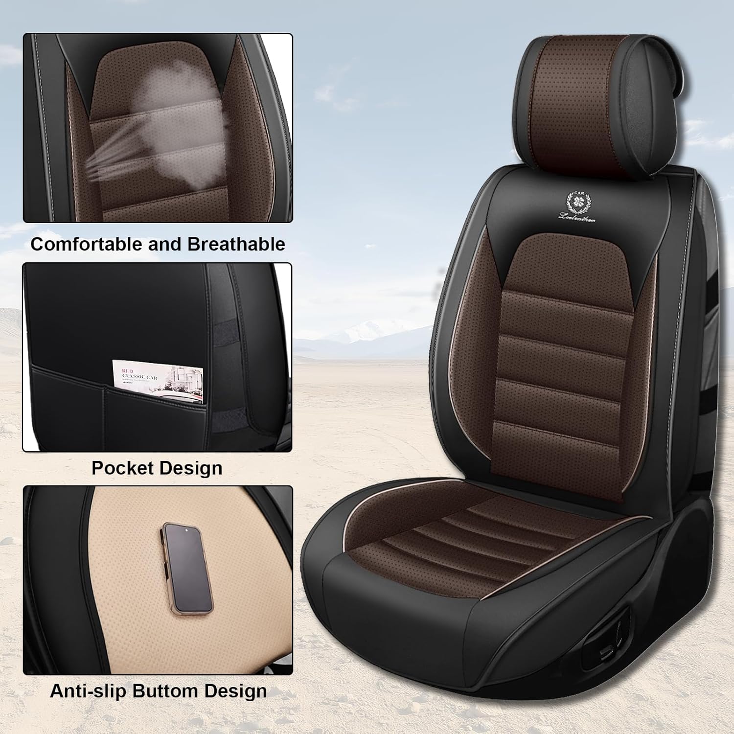 Car Seat Covers Full Set for Ford Bronco Sport 2021 2022 2023 2024 2025 2026 Base/Big Bend/Outer Banks/Badlands, Truck Nappa Leather Seat Cover Waterproof Pickup Protectors(Black Coffee,5 PCS)