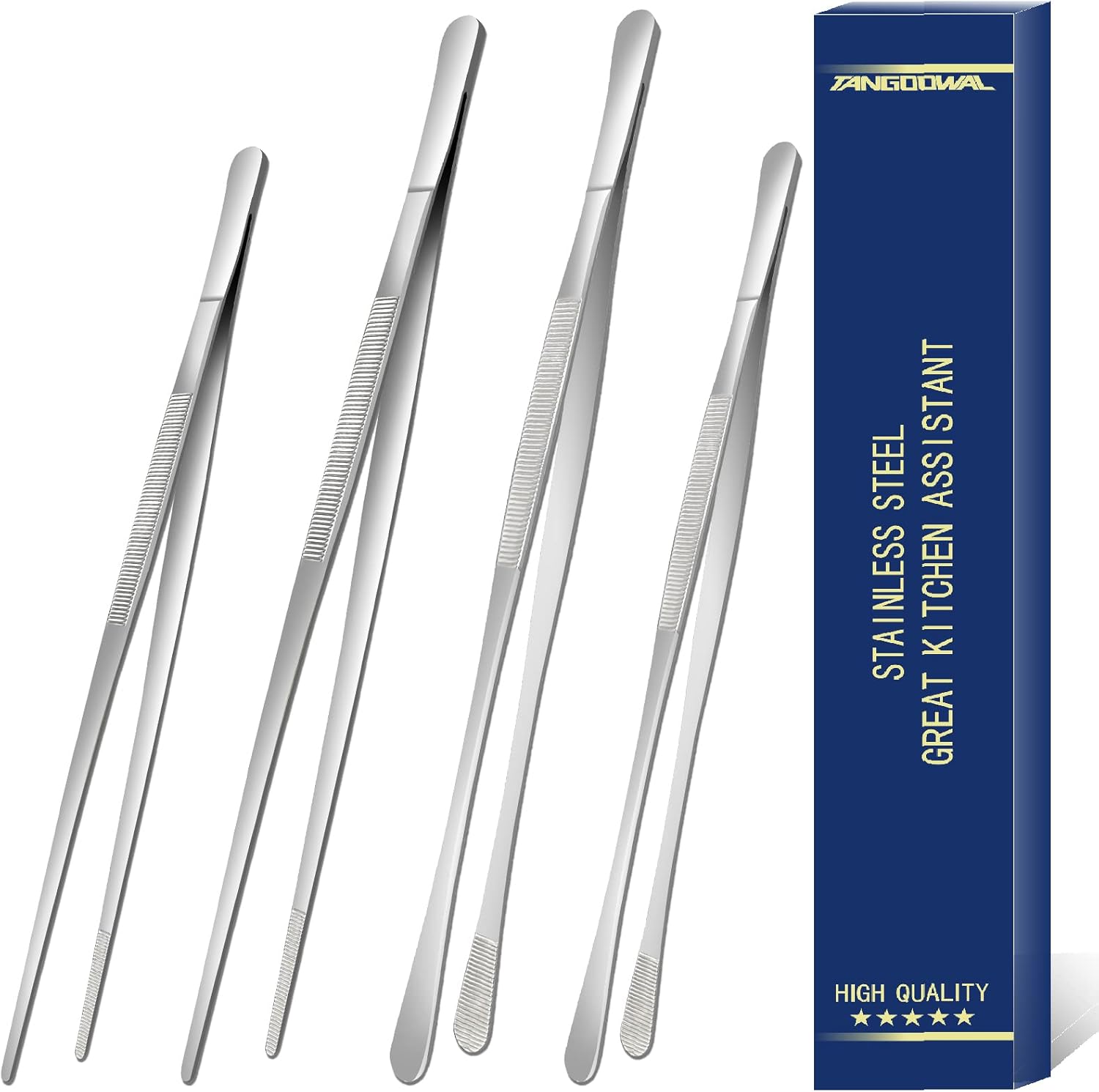 4 Pcs Cooking Fine Tweezers Tongs, 12''&10'' Stainless Steel Food