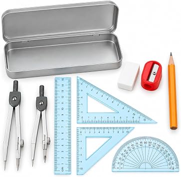 9 Piece Geometry Maths Set with Storage Tin