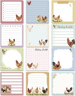 GLOBLELAND 12 Pack 600 Sheets Chicken Sticky Note Pads Farm Animal Memo Pads 3×3 Inch Self-Stick Notepads for Note-Taking Memorandum Journal Planner Scrapbooking Office