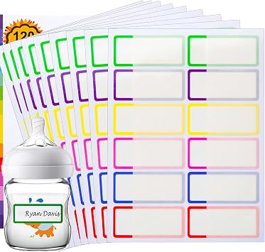 Name Labels for Kids Stuff Daycare, Waterproof Daycare Labels for Baby Bottles, Water Bottle Label, 120 PCS Kids Name Tags Stickers for School Supplies Self-Laminating, Dishwasher Safe, Personalized