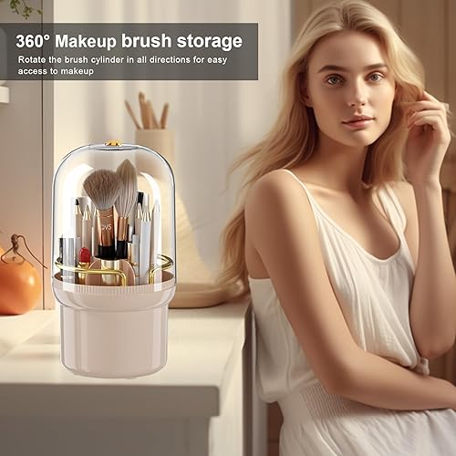 Miniatura 6 de THE LIMIT Caja organizadora de maquillaje giratoria de 360 grados, resistente al polvo, impermeable, 6 compartimentos, soporte para brochas