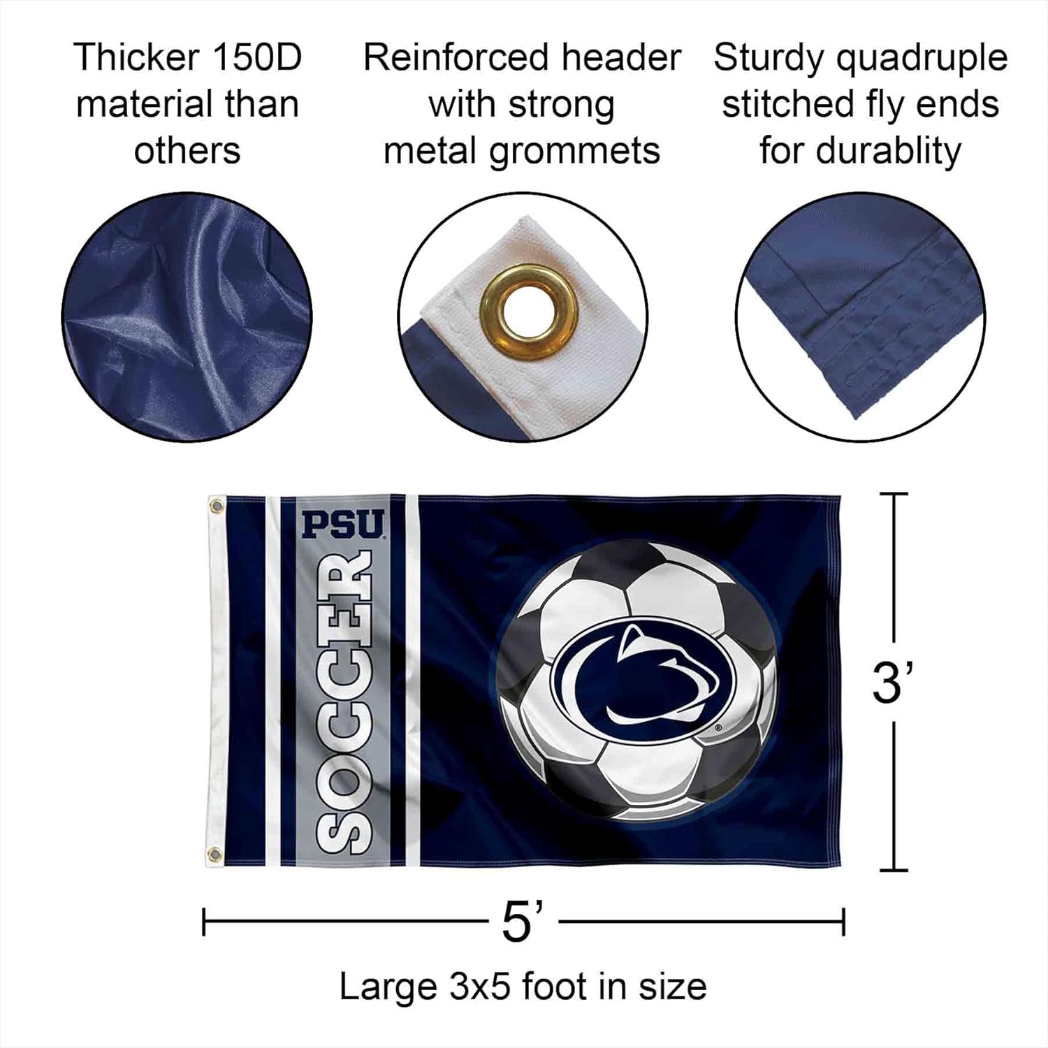 Penn State Nittany Lions Soccer 3x5 Grommet Flag