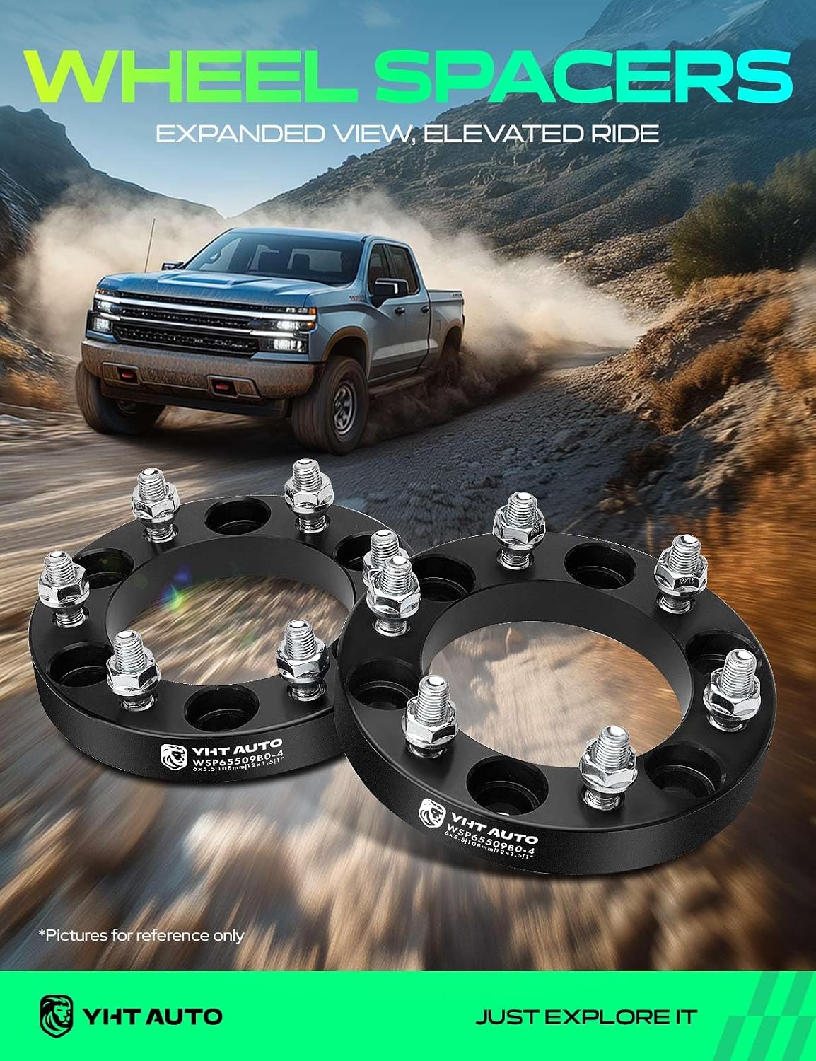 YHTAUTO 6x5.5 Wheel Spacers 1 inch Fits for Toyota Tacoma Tundra 4Runner & Chevy Colorado & GMC Canyon & Lexus & Hummer & Acura & Honda, 6x139.7mm Tire Spacers 25mm w/ M12x1.5 108mm Center Bore 4PCS