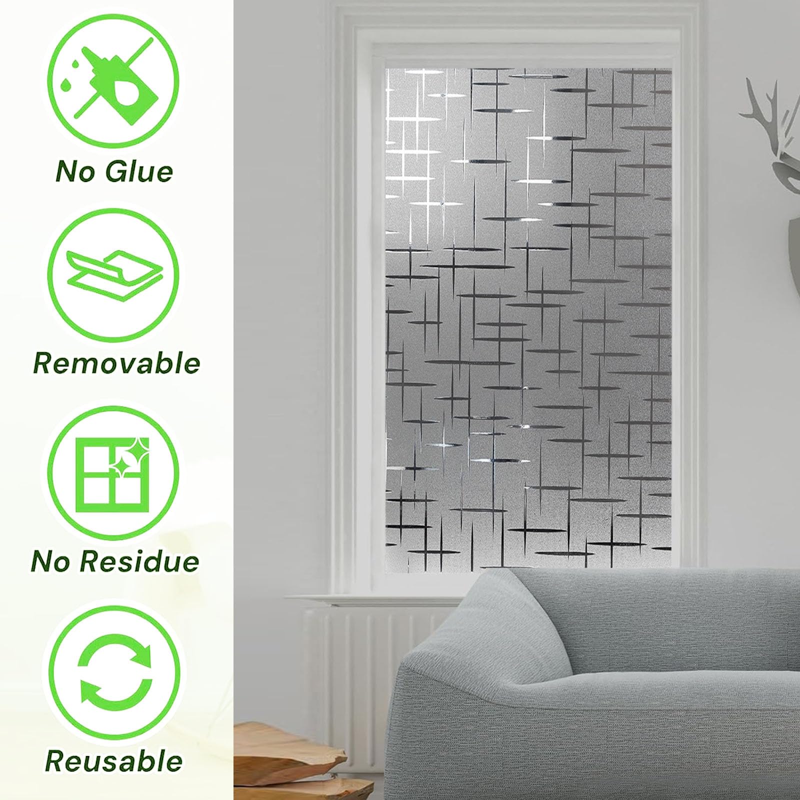 Fensterfolie Blickdicht Selbsthaftende 95 x 160 cm Statische Ohne Klebstoff Milchglasfolie Anti-Uv Geeignet Milchglasfolie Selbstklebend für Badezimmer, Umkleide, Doji