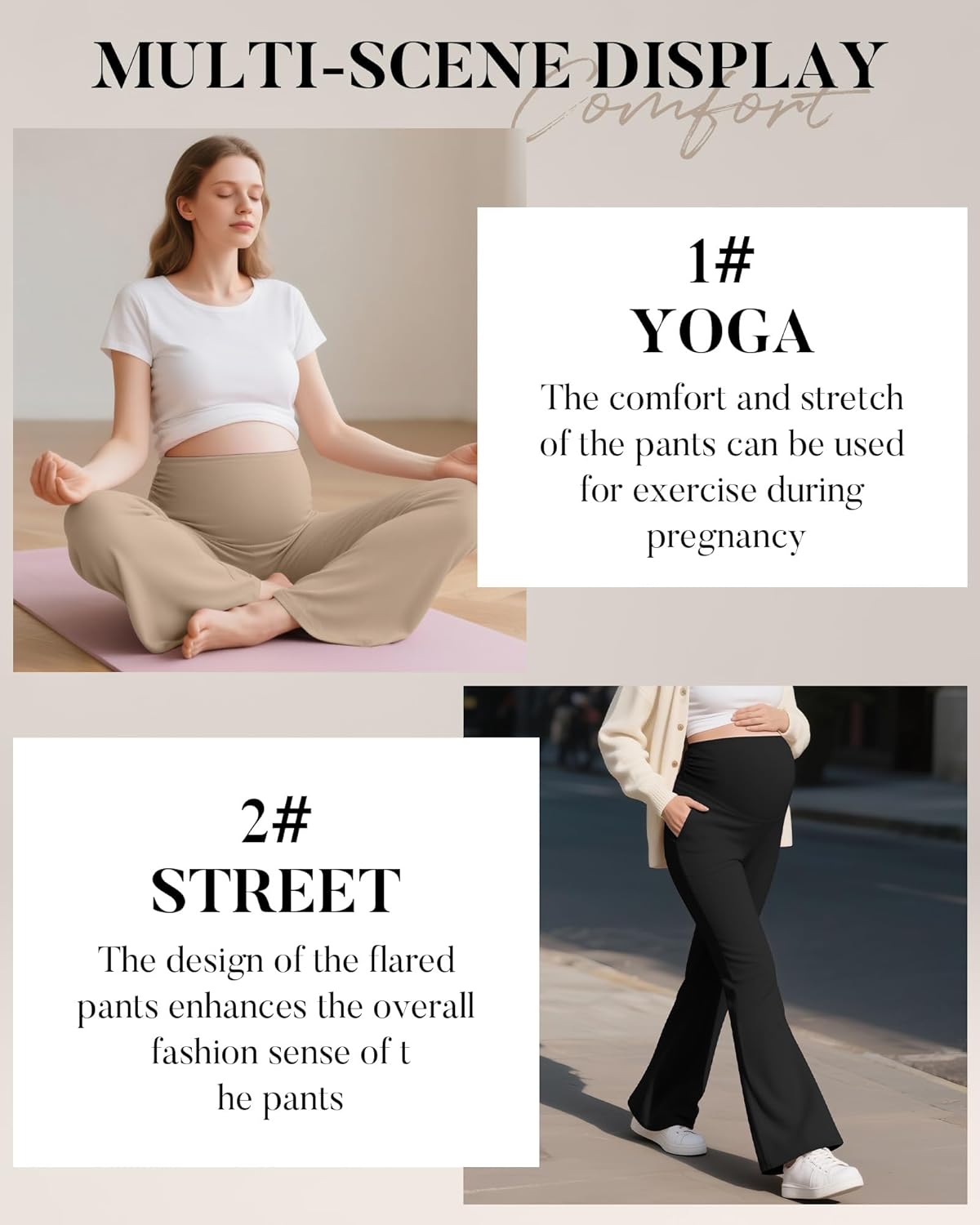3 Pack Women's Maternity Pants Over The Belly Pregnancy Pants Comfy Bootcut Pregnant Sweatpants with Pockets - Image 3