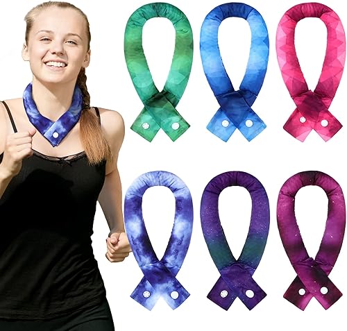 Miniatura 1 de Xuhal 6 unidades de envoltura refrescante para el cuello, bandana refrescante con botón para el cuello, bufanda fría de hielo para mujeres, verano