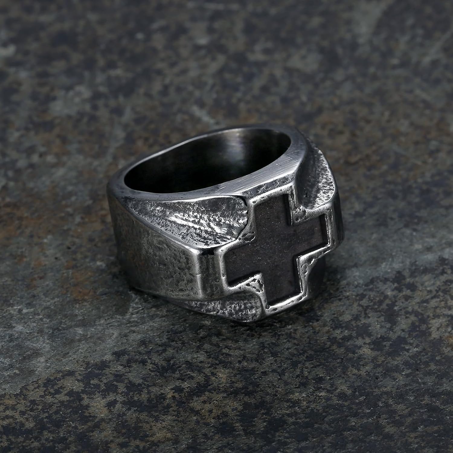 Retro Stainless Steel Mens Cross Ring, Bold Black Design, Durable Handcrafted Jewelry Gift - Image 6