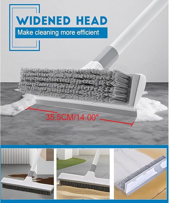 Floor Scrubber，2-In-1 Floor Scrub Brush with 152cm Adjustable Long Handle Scrub Mop with Squeegee for Cleaning Shower Bathroom Patio Garage Wall Deck and Tub Tile Brush