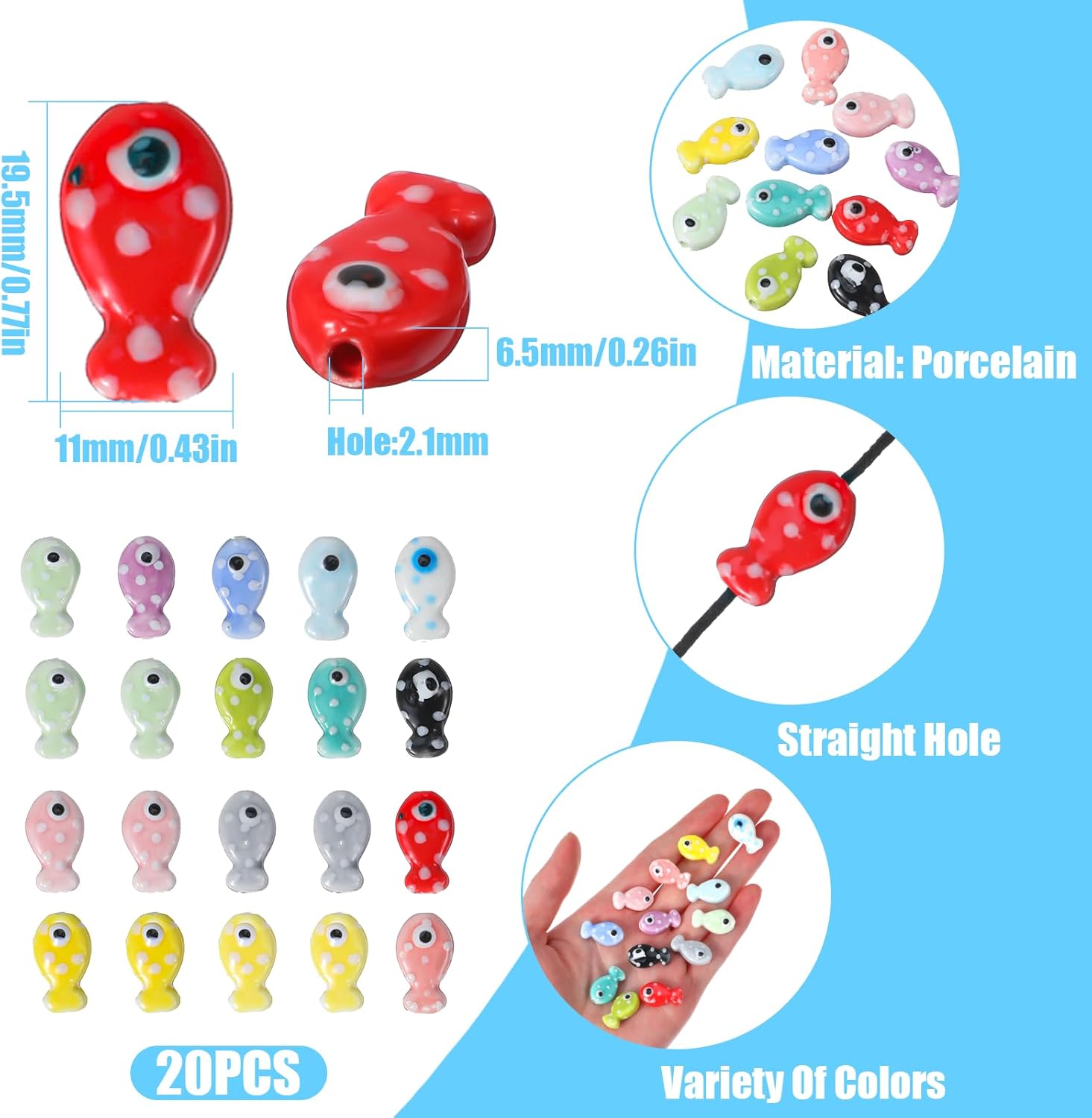 20 Pcs Fish Beads, Ceramic Beads for Jewelry Making, Colorful Spotted Loose Spacer Bead Ocean Beach Ceramic Fish Charm for DIY Necklaces, Bracelets, Jewelry Making - Image 2