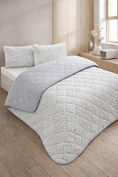 Formeya Kapitoneli Çift Kişilik Desenli Pike - Yatak Örtüsü Takımı 200x230 cm - 2 Adet Yastık Kılıflı (Gri)