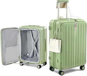Hanke 24-Inch Expandable Top-Opening Hard-Shell Suitcase, Bamboo Green