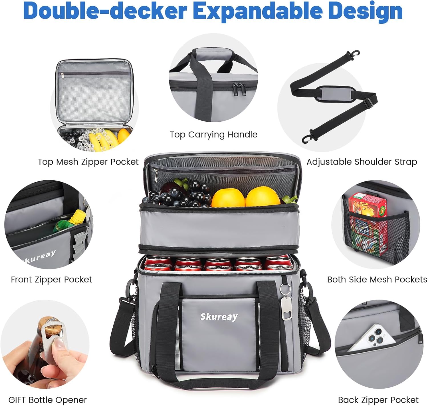 Expandable Soft Cooler Bag, Double Deck Lunch Bag for Women/Man, 40 Cans, Leakproof Cooler Portable for Beach, Camping, Kayaking, Road Trips, Travel, Work - Image 5