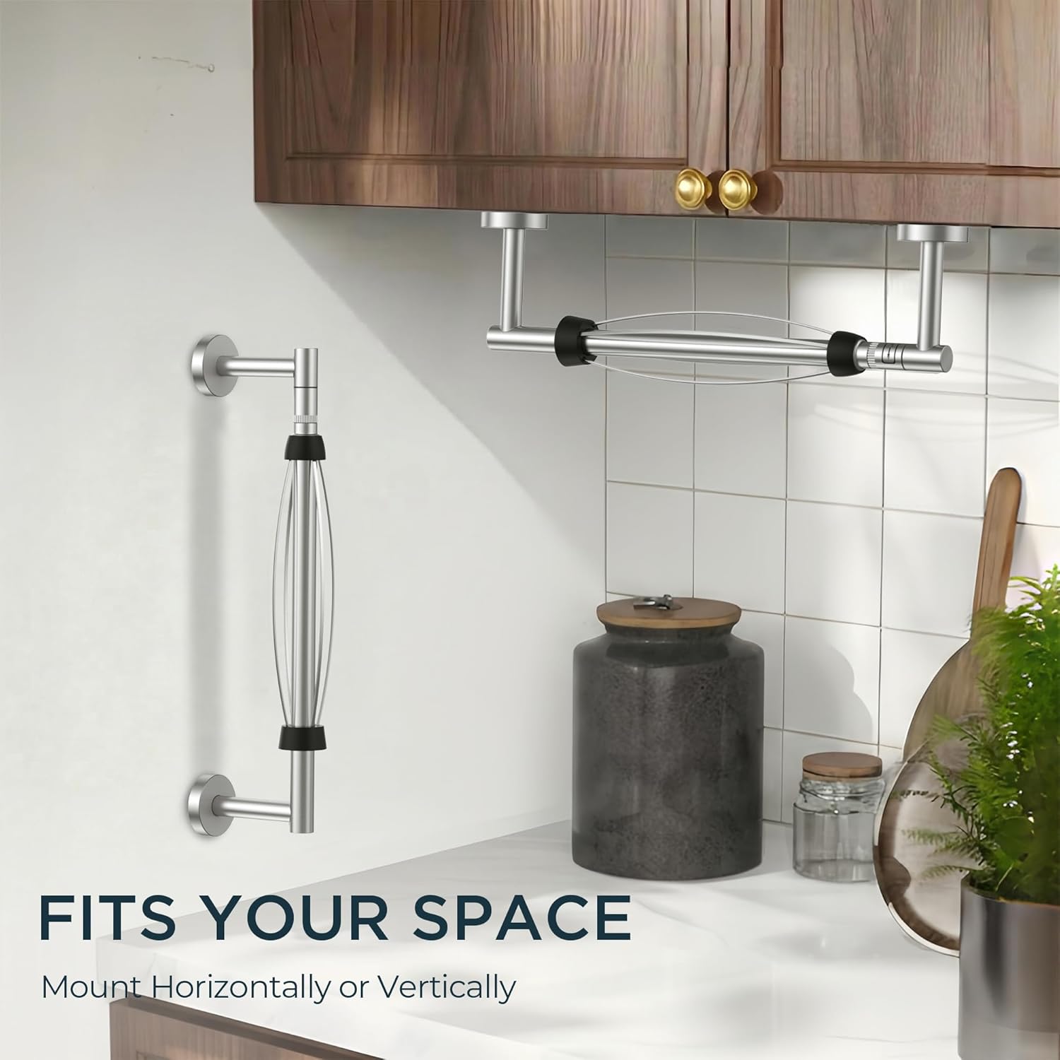 FORIOUS Paper Towel Holder Under Cabinet, SUS304 Wall Mounted Commercial Paper Towel Holder, One-Handed Tear Hanging Paper Roll Holder with Ratchet Mechanism for Kitchen Bathroom (Brushed Nickel)
