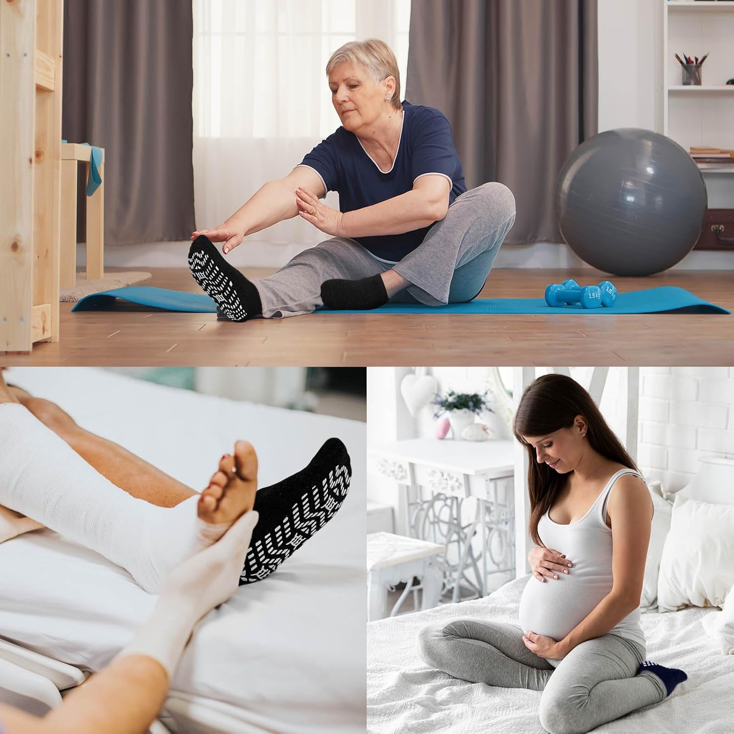 ZAKASA Non-Slip Grip Socks for Men: Non Skid Grippy Socks Anti Slip Gripper for Elderly Hospital Yoga Pilates - Image 2
