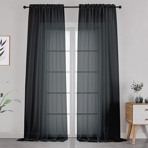 Miniatura 82 de OVZME 2 paneles de cortina traslúcidas para ventana, 96 pulgadas de largo, para dormitorio, diseño de bolsillo superior para cortinero, tratamiento