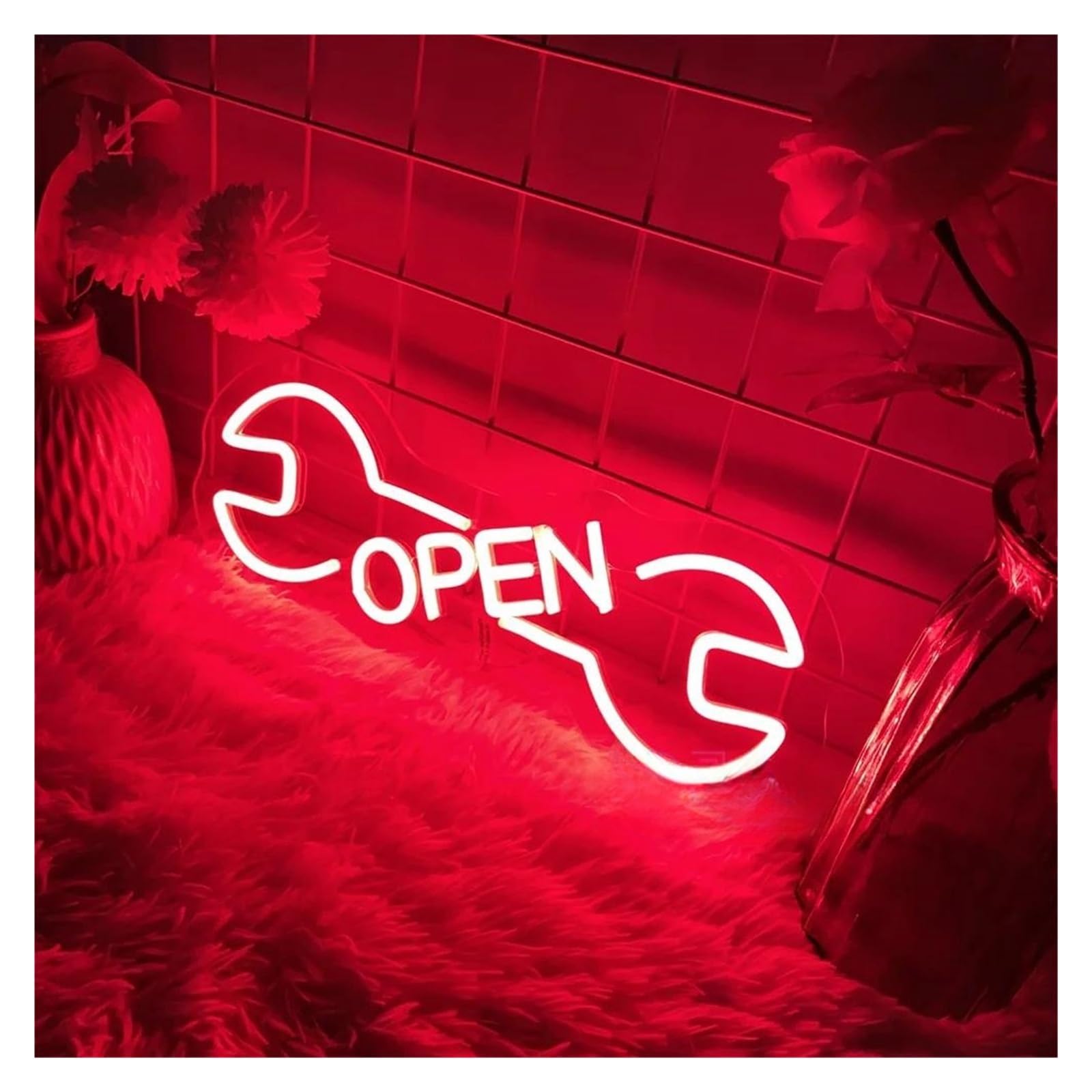 Luces de neón Luces De Neón LED OpenPara Colgar En La Pared, Barra Alimentada Por USB, Salón De Belleza, Tiendas, Carteles Abiertos De Garaje(50x19cm)